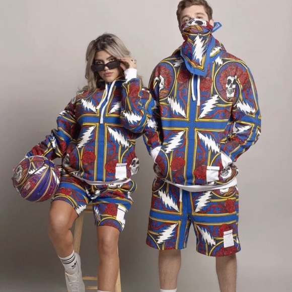 Chinatown Market x The Grateful Dead Border Bandana Hoodie, Skulls Men's Medium - Picture 4 of 16